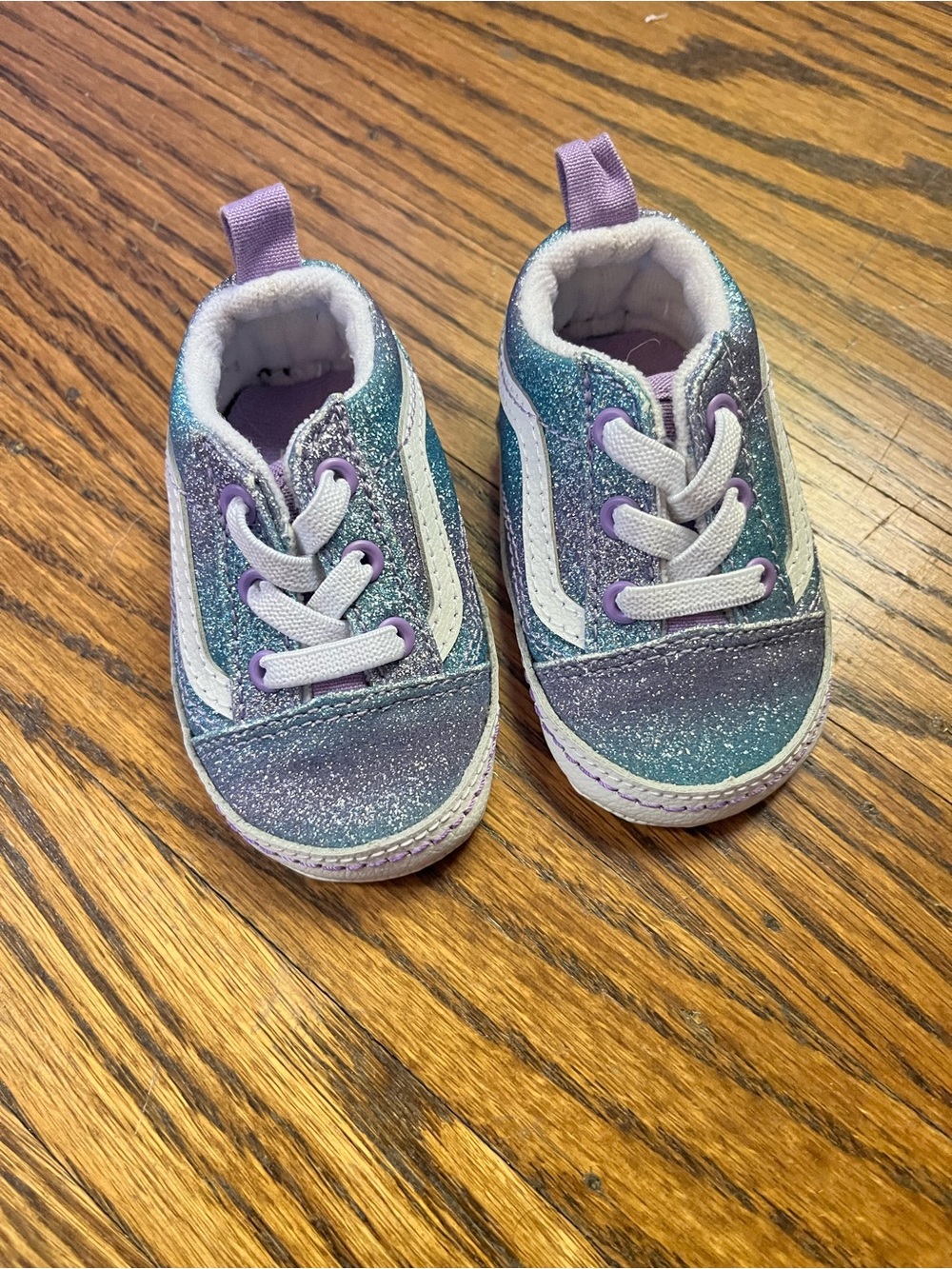 Baby Van’s Glitter Crib Shoes Sneakers - Purple & Teal